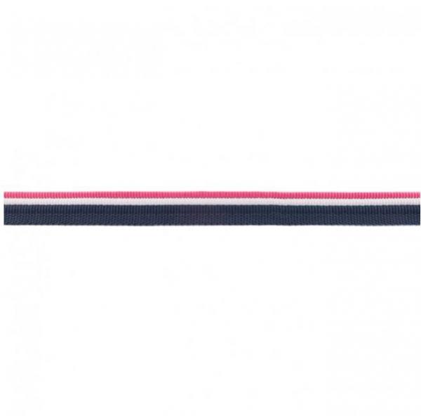 Paspelband - dreifarbig - dunkelblau/weiß/pink - 18 mm